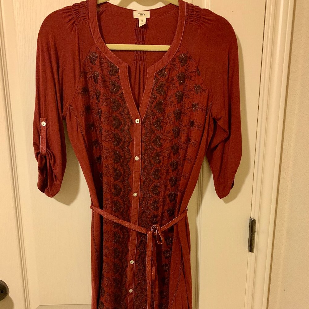 Anthropologie Tiny Embroidered Button Down Dress